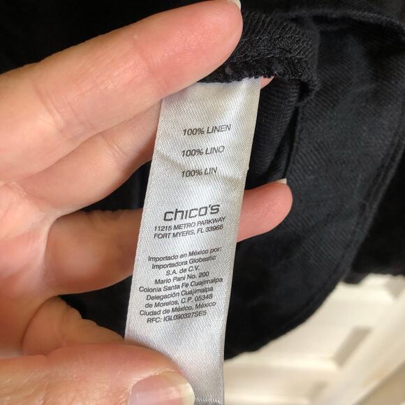 Chico's Black Linen Utility Jacket 100% Linen 2 LG Lightweight Zip Military Chic - Picture 8 of 11